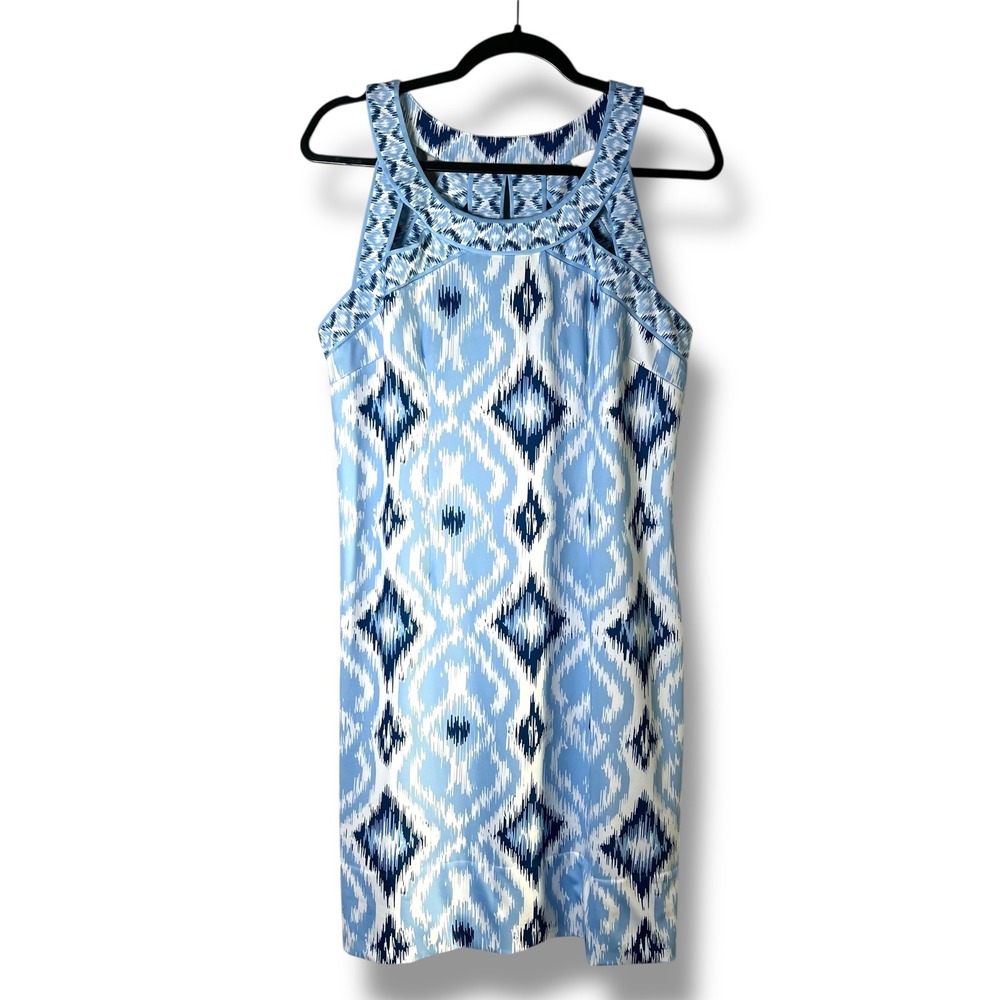 Gretchen Scott Sz Large Isosceles Sleeveless Dress Diamond Print‎ Cutout Details
